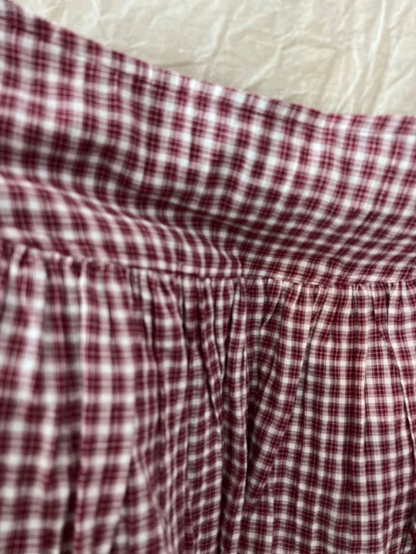 Red Plaid A-line Shirks Women Cotton High Waist Elastic Ruffles Hem Sweet Mini Skirts Vintage Cute Streetwear Falda