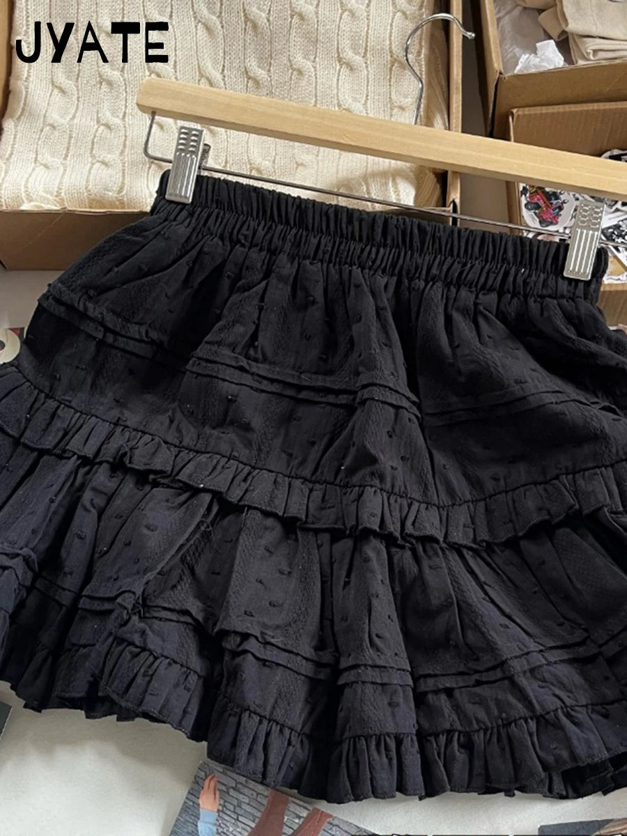 Purple Ruffle Cotton Mini Skirt Women Summer Casual Streetwear High Waist A-line Short Faldas Sweet Vintage Cute Y2K Skirts New