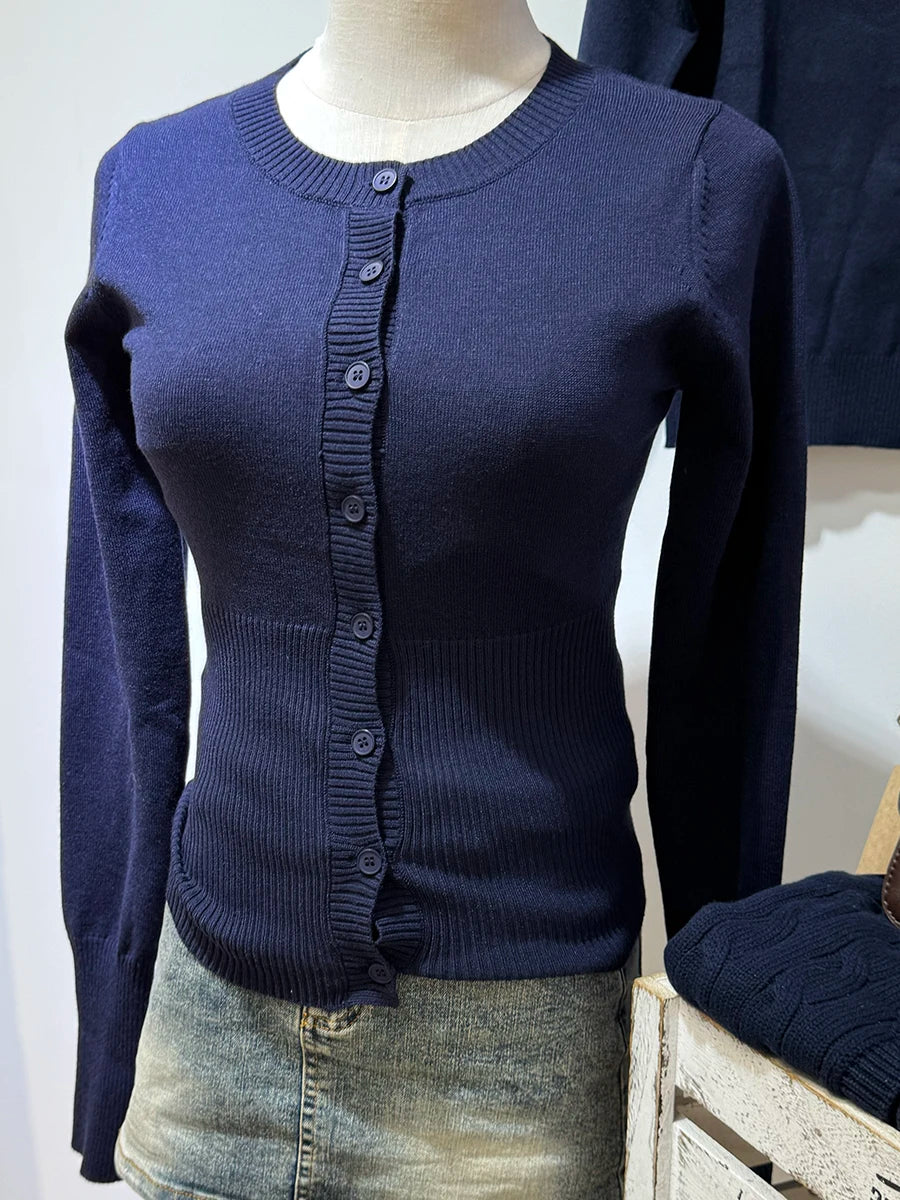 Pink Long Sleeve Knitted Cardigan Women Spring Simple Button Casual Jumper Shoujo Clothes Sweet Cute Preppy Style Sweater Top
