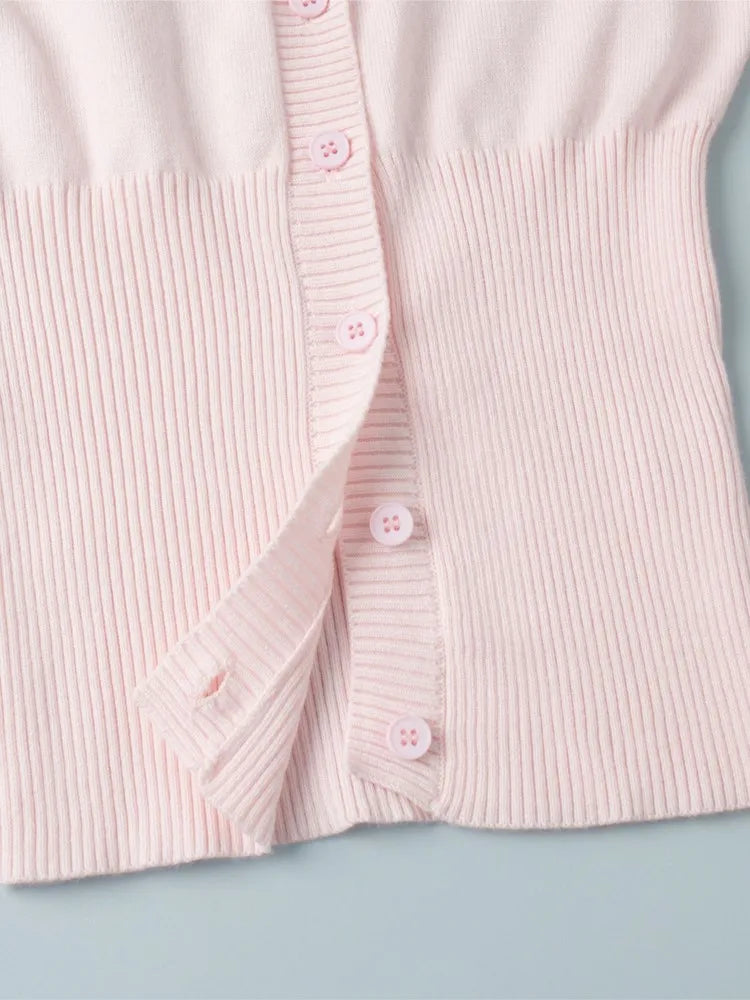 Pink Long Sleeve Knitted Cardigan Women Spring Simple Button Casual Jumper Shoujo Clothes Sweet Cute Preppy Style Sweater Top