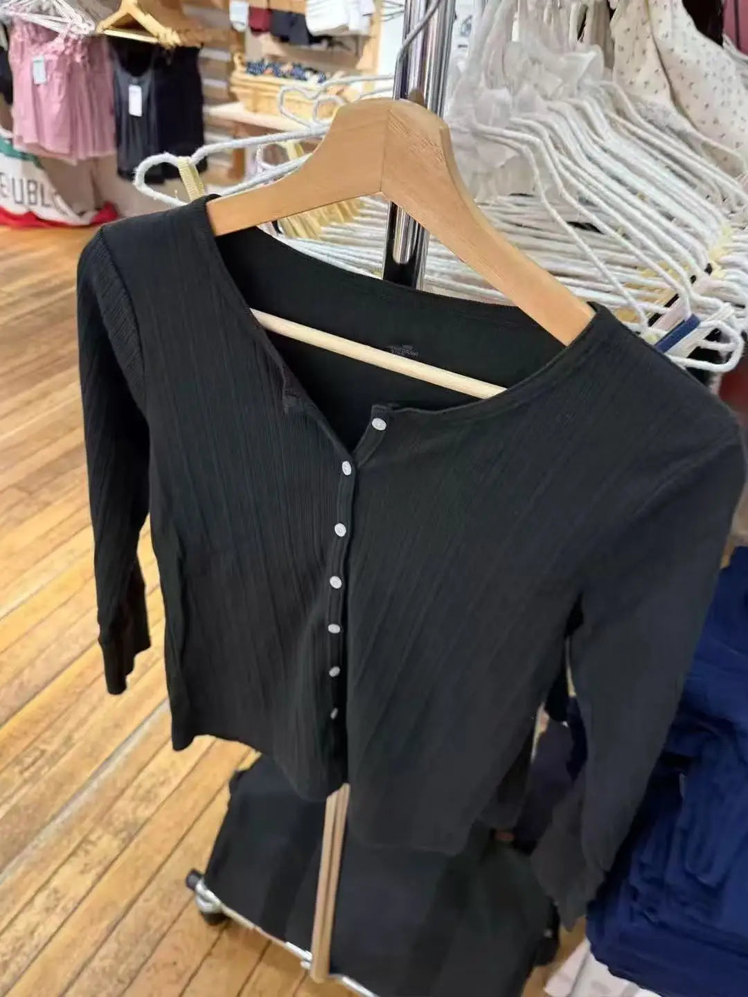 Eyelet Black Button Tops Cardigan Women New Cotton Patchwork Half Sleeve Tees Female Vintage Preppy Style Harajuku T-shirts Y2K