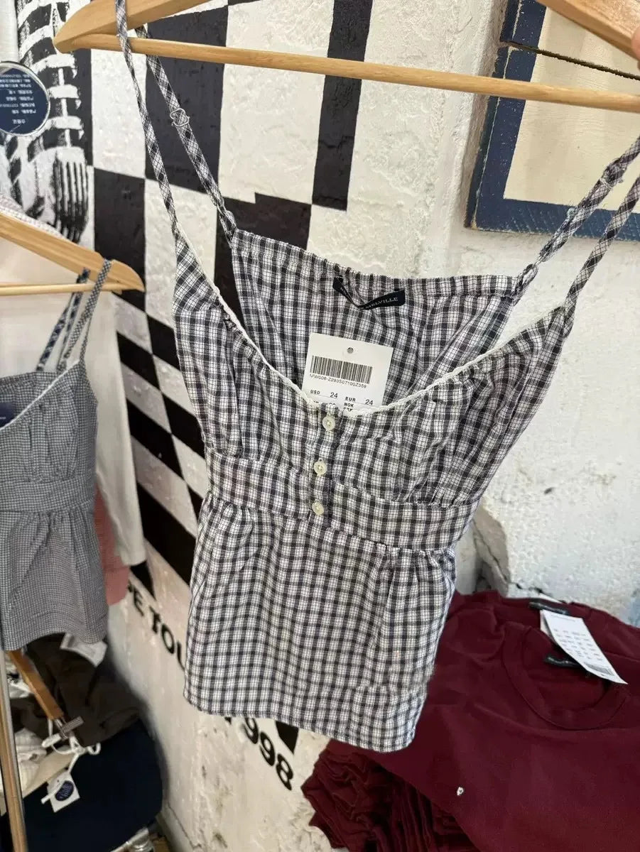 Sweet Pink Stripe Lace-up Tank Top Women Lace Trim Buttons V-neck Cotton Camis Summer Vintage Streetwear Sleeveless Crop Top Y2K
