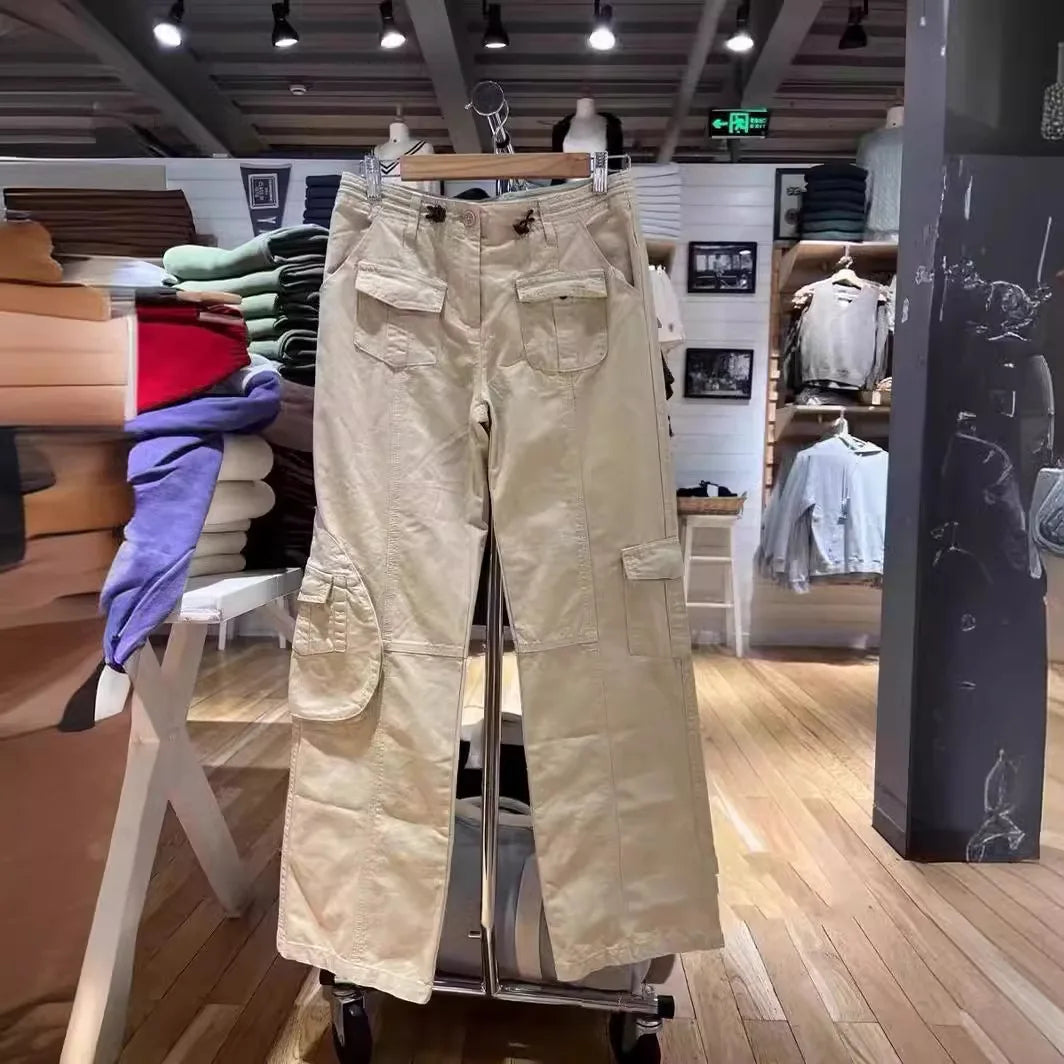 Army Green Retro Pockets Low Waist Straight Pants Women Spring Streetwear Casual Cargo Pant Vintage Harajuku Baggy Y2K Trousers