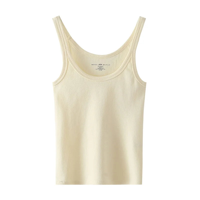 Simple Basic Ribbed Tank Tops Women Summer New Streetwear Casual Slim U-neck Sleeveless Vests Sweet Vintage All-match Camisole