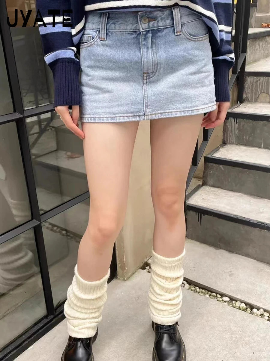 New Harajuku Blue Denim Mini Cargo Skirts Women Summer Cotton Slim Sexy Low Rise Skirt Female Vintage Sweet Chic Y2K Falda 2024