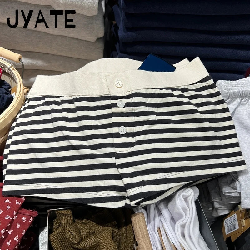 Harajuku Striped Buttons Home Underwear Women Summer New Cotton Soft Casual Simple Short Pants Vintage Chic Sweet Pajama Shorts