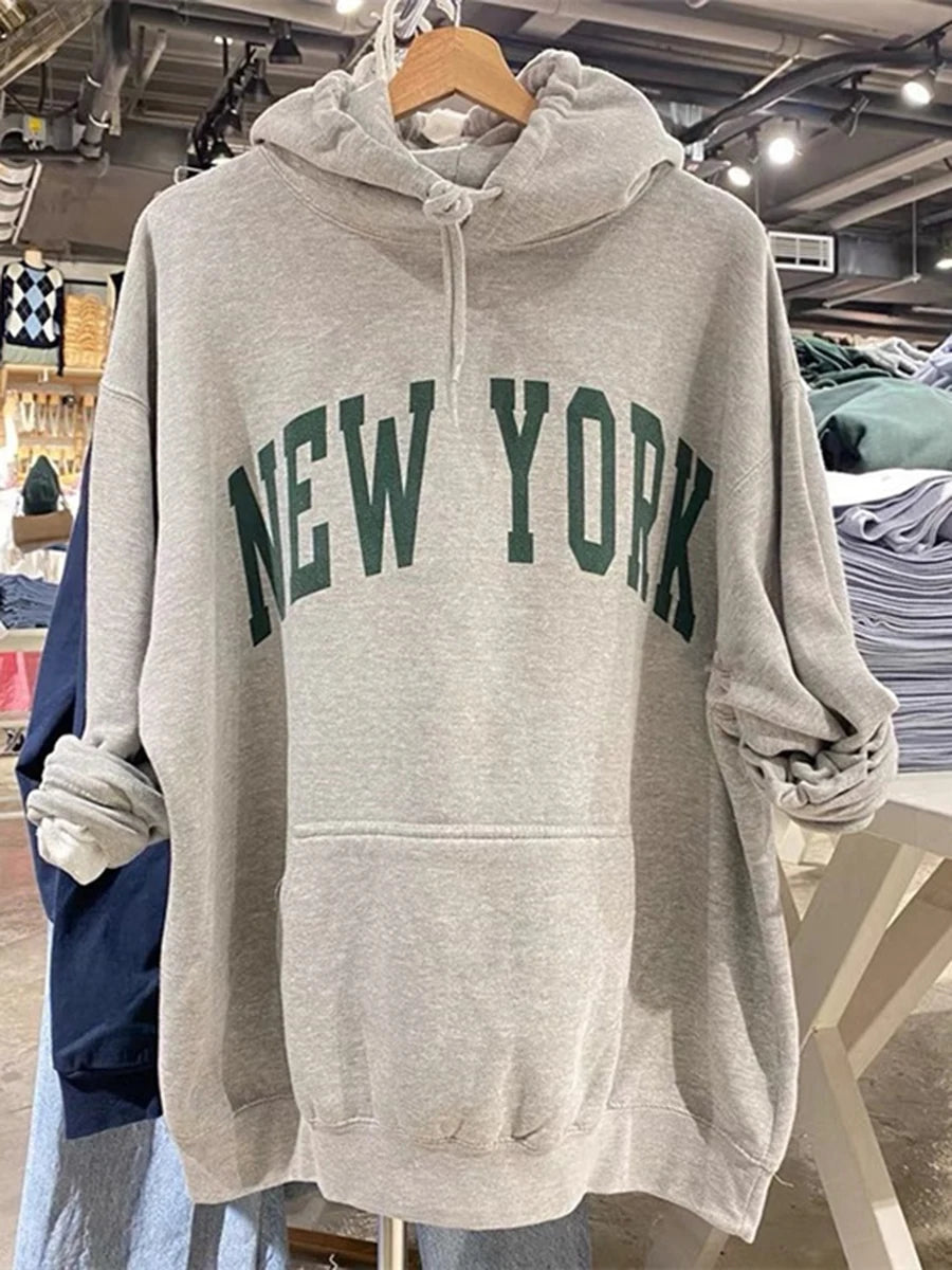 Harajuku Angel Cats Print Hoodies Women Pockets Cotton Soft Casual Streetwear Pullover Tops Vintage Loose Sweet Y2K Sweatshirts