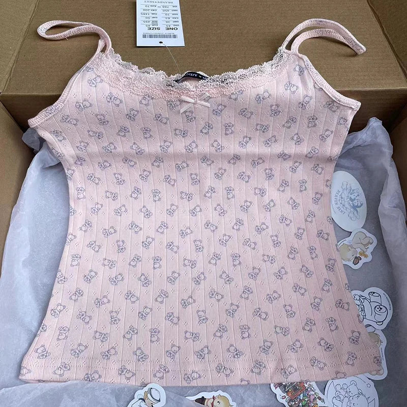Little Bear Print Sweet Short Women New Casual Streetwear Cotton Soft Pink Home Shorts Pant Female Vintage Cute Y2K Sweatpants