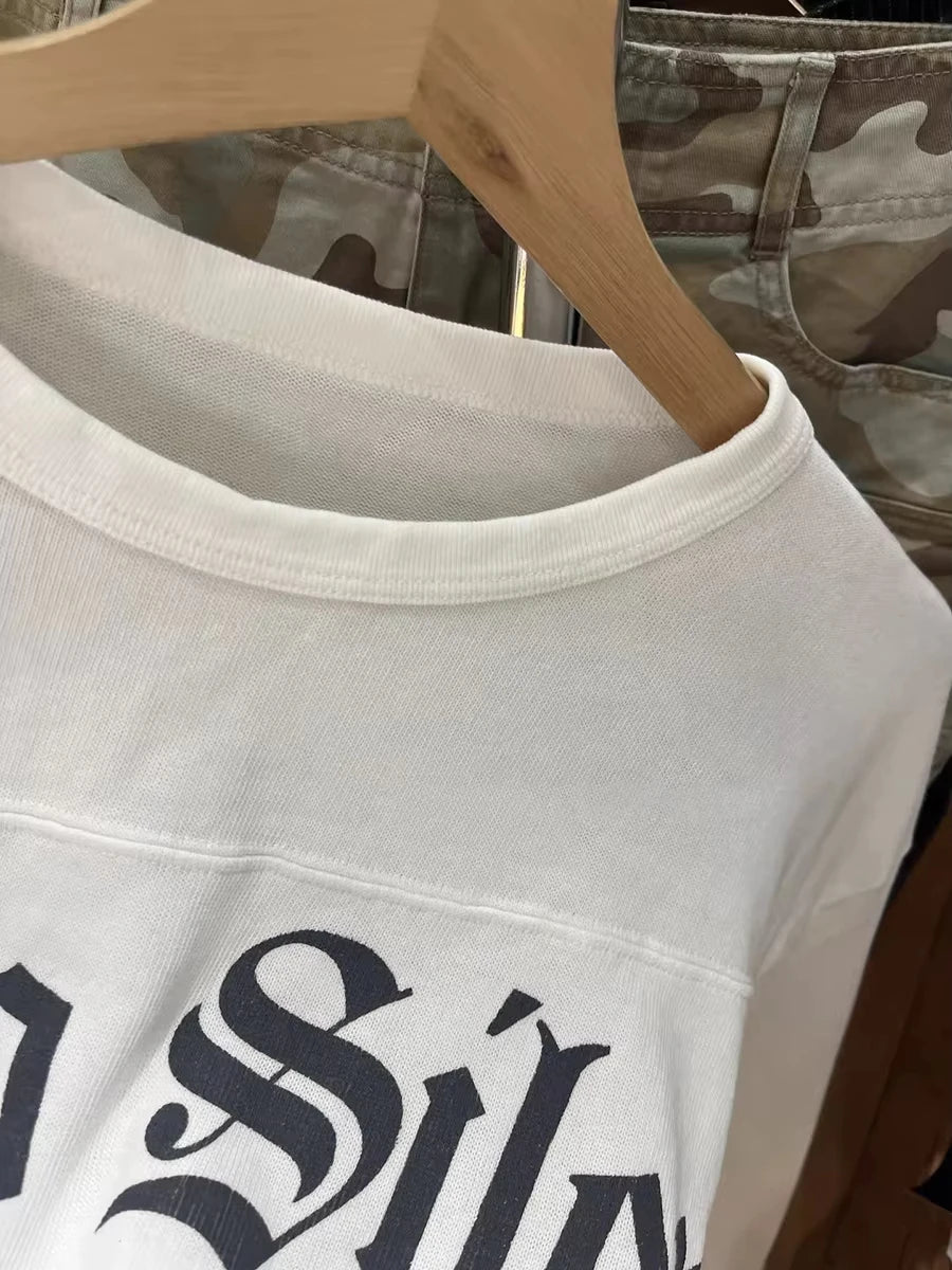 Wing Letter Print T-shirt Woman Spring O-neck Cotton White Long Sleeve Tshirt Female Vintage Streetwear Preppy Style Tee Tops