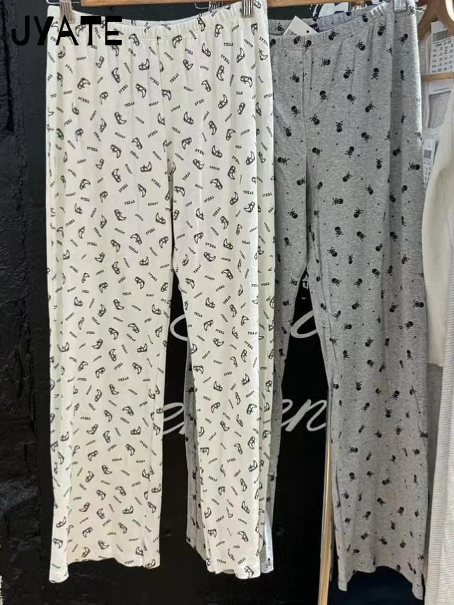 Skull Print Cotton Soft Long Pants Women New Harajuku Casual Elastic High Waist Pajama Straight Pant Vintage Chic Y2K Trousers