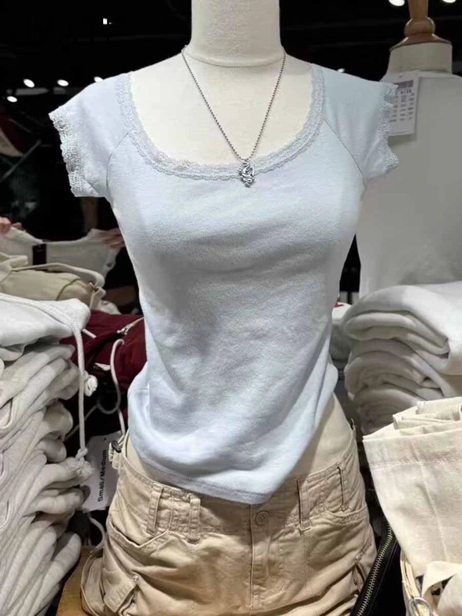 28 Print Slash Neck T-shirts Women Summer New Cotton Soft Gray Raw Hem Short Sleeve Crop Tops Vintage Chic Streetwear Tshirt Y2K