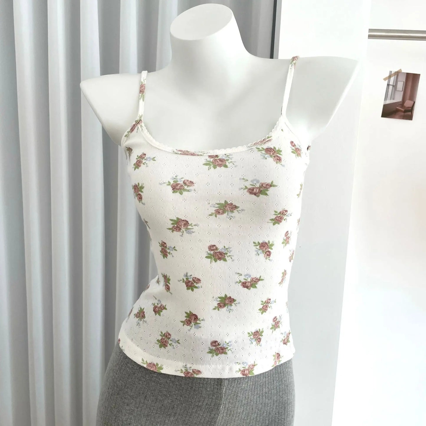 Floral Print Slim Cotton Camisole Women Summer Simple Streetwear Sleeveless Vests Female Cute Sweet Preppy Style Tank Tops Y2K