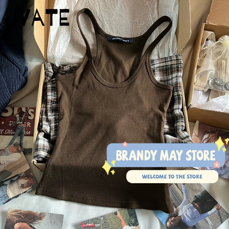 Solid Basic Ribbed Sleeveless Vests Women Summer New Cotton Soft Casual Slim Simple Tank Tops Vintage Chic Harajuku Camisole Y2K