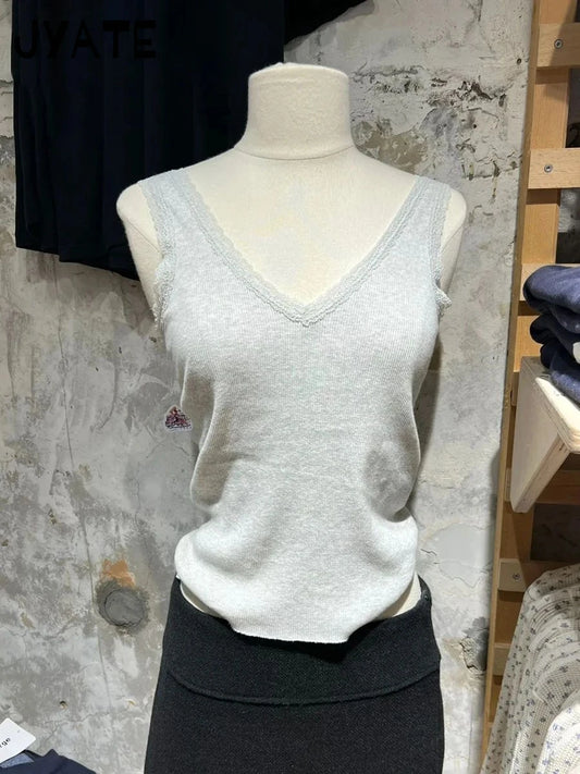 Sexy Slim Lace Trim Sleeveless Vests Women Summer New Cotton Soft Ribbed V-neck Casual Camisole Vintage Basic Chic Tank Tops Y2K