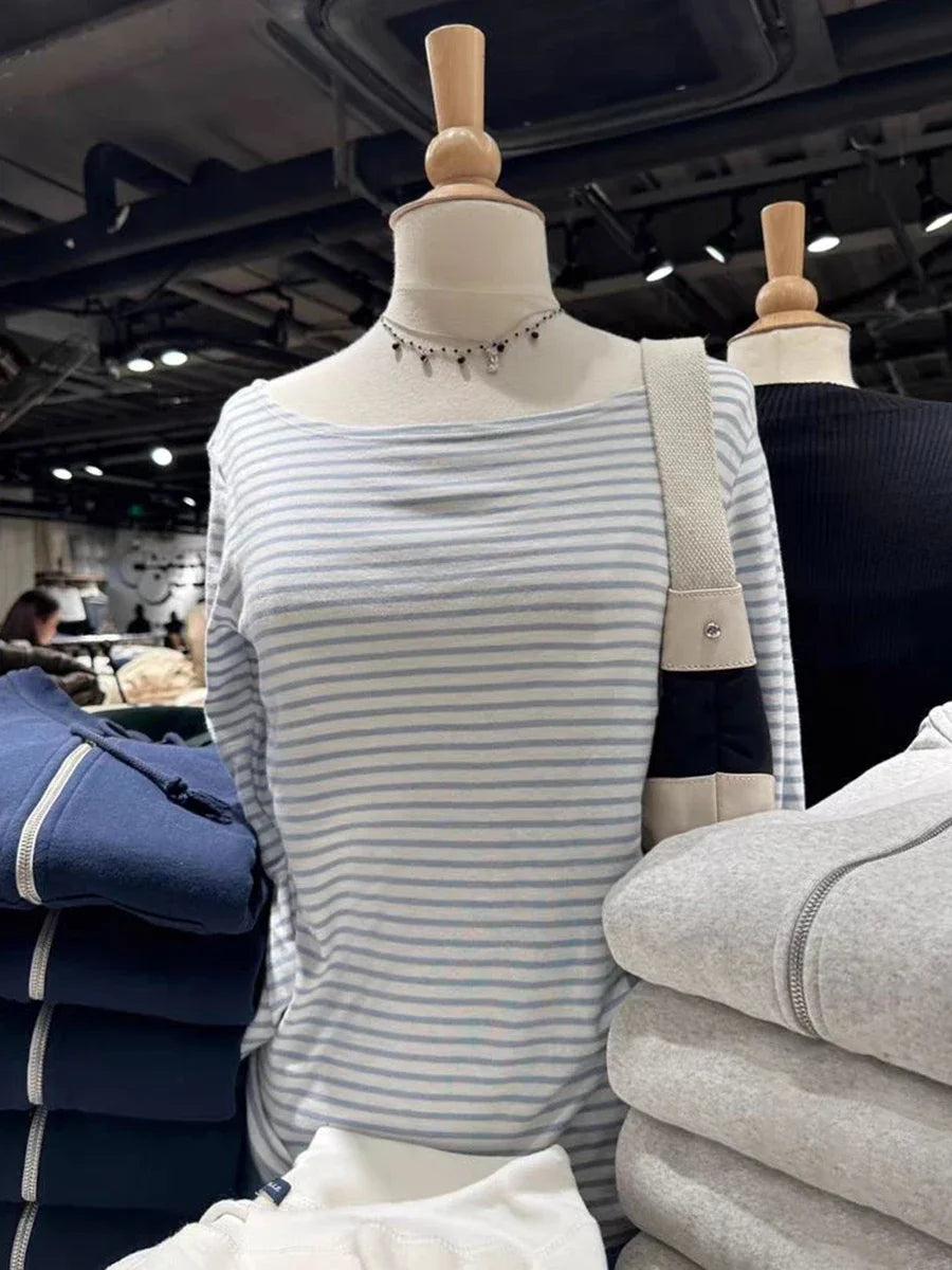 American Vintage Striped Long Sleeve T-shirt Women Autumn O-Neck Soft Cotton Tee Shirt Casual  Streetwear Sweet Y2k Tshirts New