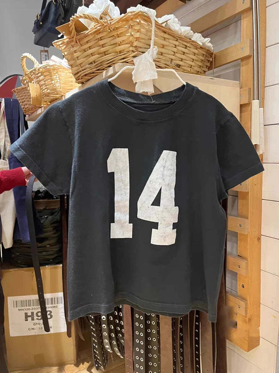 Classic Number Graphic Print Cotton T-shirts Women Summer Soft Casual Loose O-neck Short Sleeve Tees Vintage Streetwear Y2K Tops