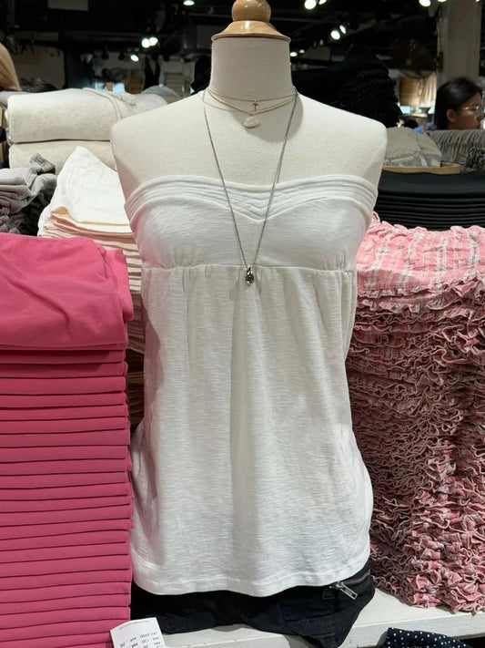 White Cotton Long Tube Tops Women Simple Basic Casual Streetwear Soft Sleeveless Tank Tops Sweet Cute Preppy Style Camisole Y2K