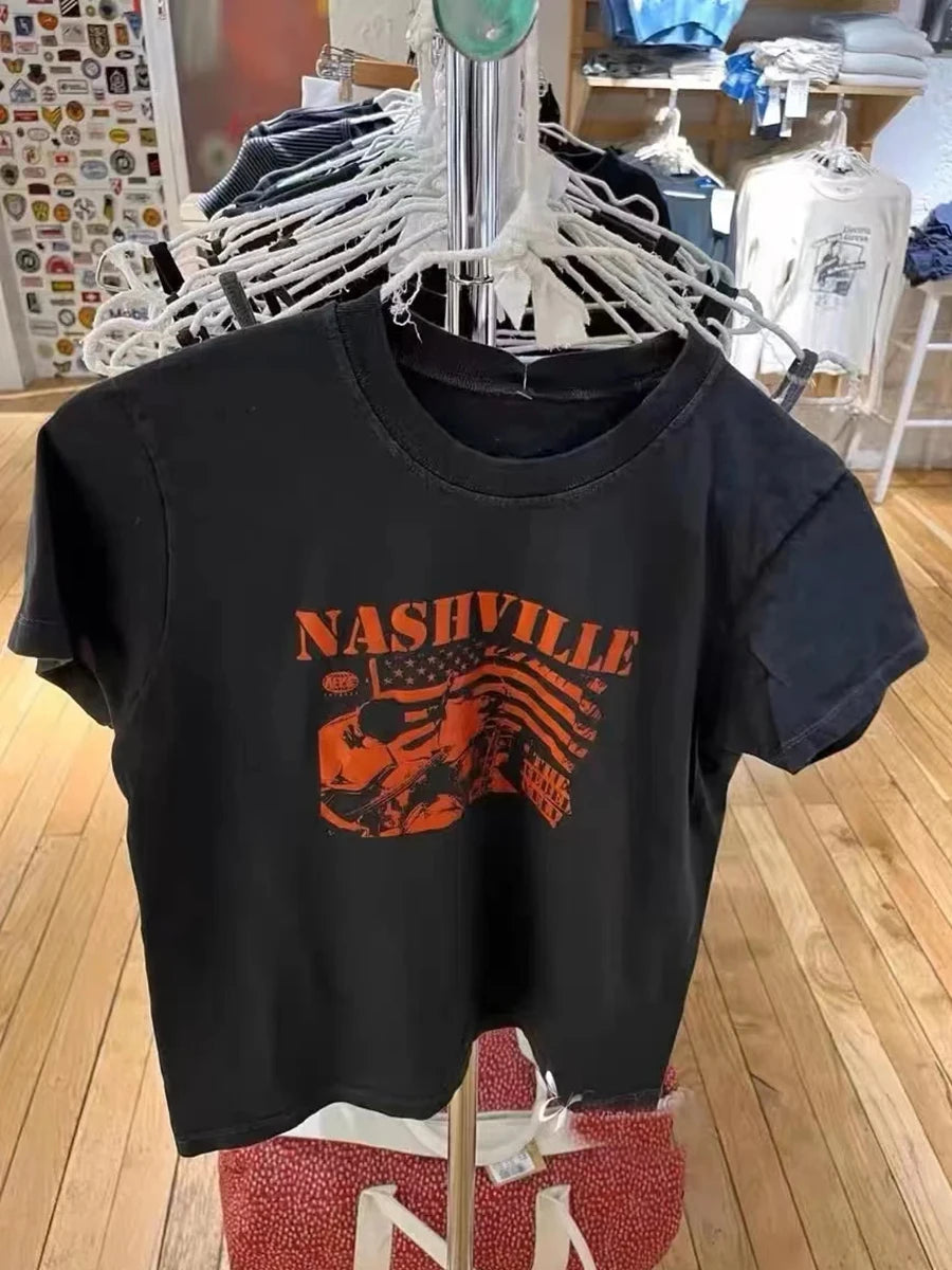 Harajuku Letter Graphic Print Cotton T-shirts Women Summer O-neck Black Casual Simple Short Sleeve Tees Street Vintage Y2K Tops