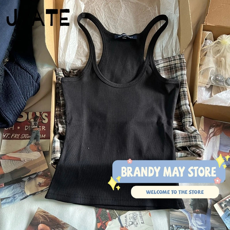 Solid Basic Ribbed Sleeveless Vests Women Summer New Cotton Soft Casual Slim Simple Tank Tops Vintage Chic Harajuku Camisole Y2K