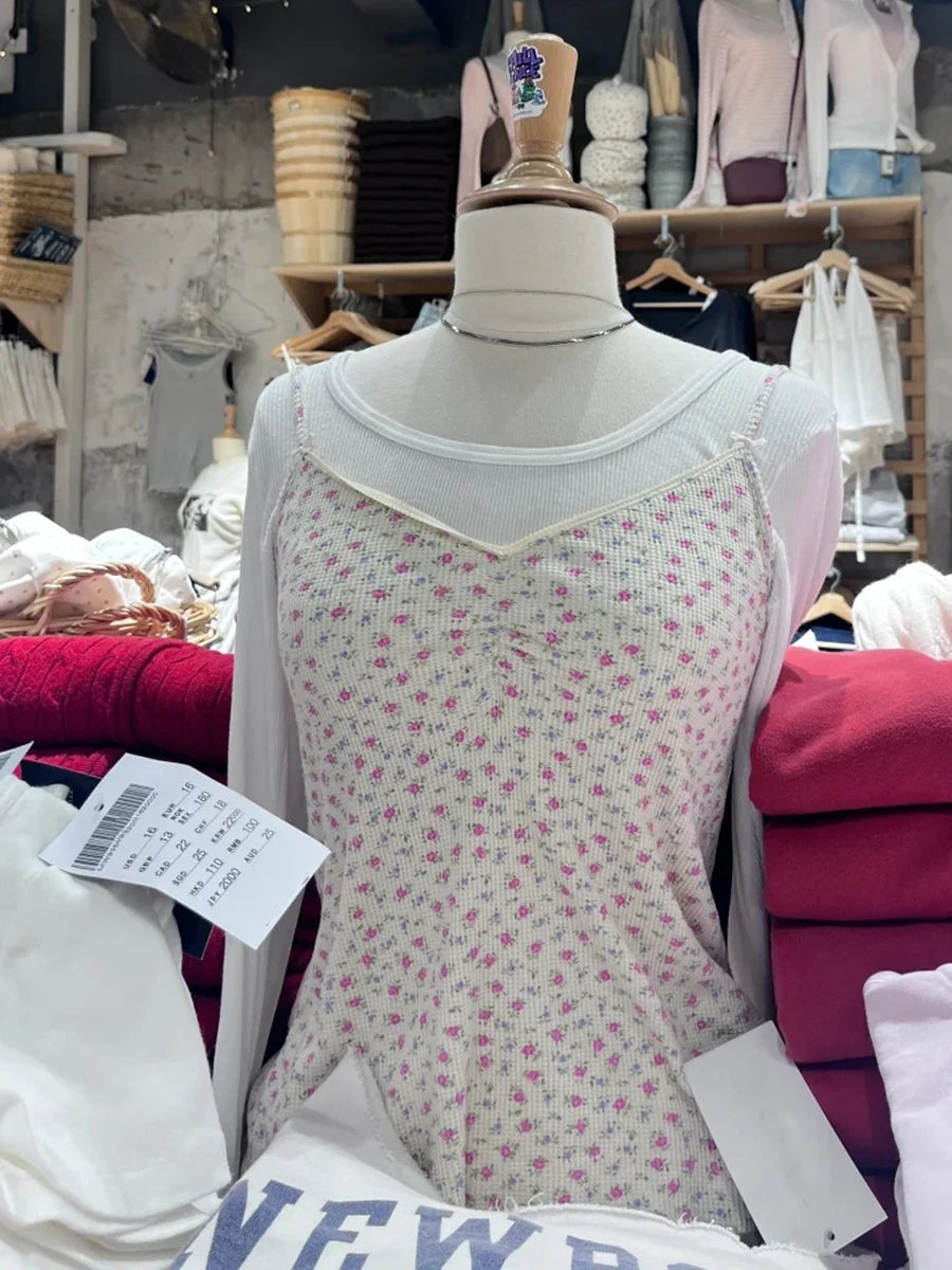Pink Floral Eyelet Slim Tank Top Women Spring Lace Trim Sleeveless Cotton Crop Tops Casual Sweet Cute Preppy Style Y2K Camis New