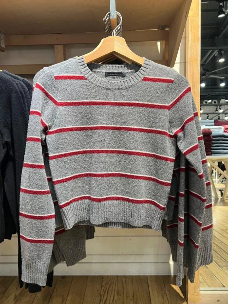 Striped Jacquard Sweaters Woman Spring Crew Neck Long Sleeve Cotton Jumper Female Casual Sweet Preppy Style Pullovers