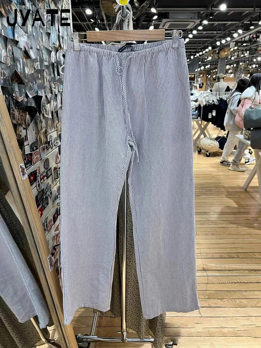 White Drawstring Straight Sweatpants Women Spring Y2K Cotton Linen Casual High Waist Trousers Sweet Cute Sport Long Pants New