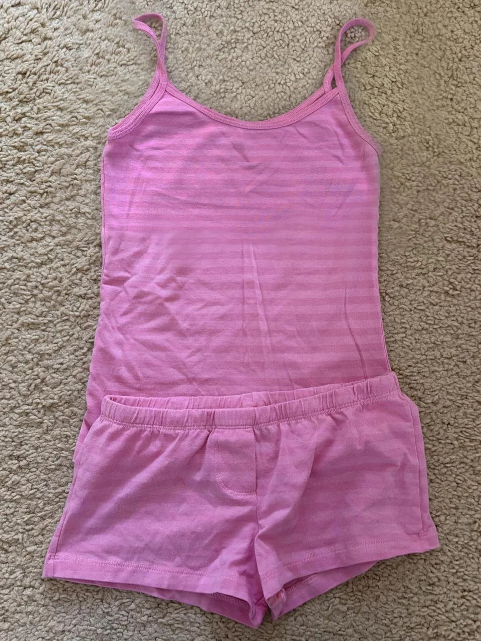 Pink Striped Vest Shorts Set Woman Slim Crop Top+Elastic Waist Short Pant Casual Cozy Sweet Cotton Home Pajama 2 Piece Sets