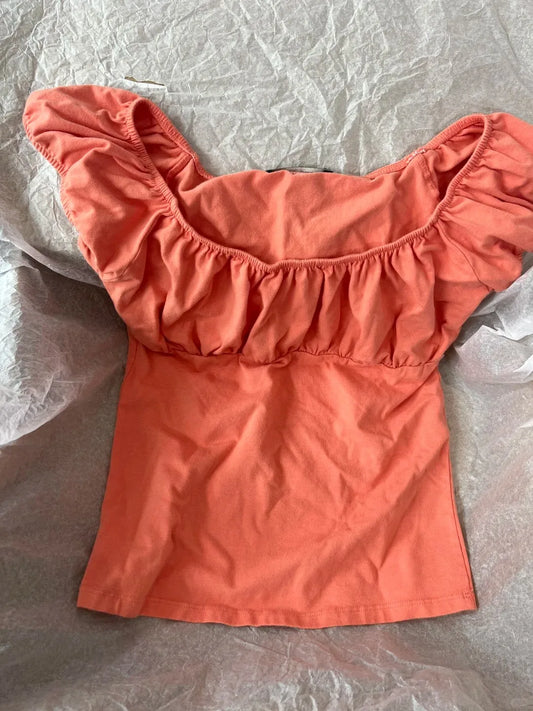Ruffle Slim Short Sleeve Tee Women Summer Square Collar Cotton Mesh Folds T-shirts Female Aesthetic Sweet Cute Y2K Tops