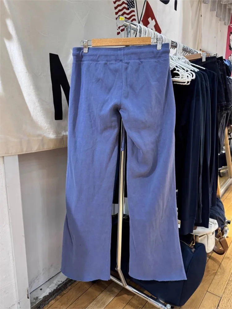 Navy Velvet Drawstring Sweatpants Woman Spring Raw Hem Straight Yoga Long Pants Female Vintage Streetwear Cotton Fleece Trousers