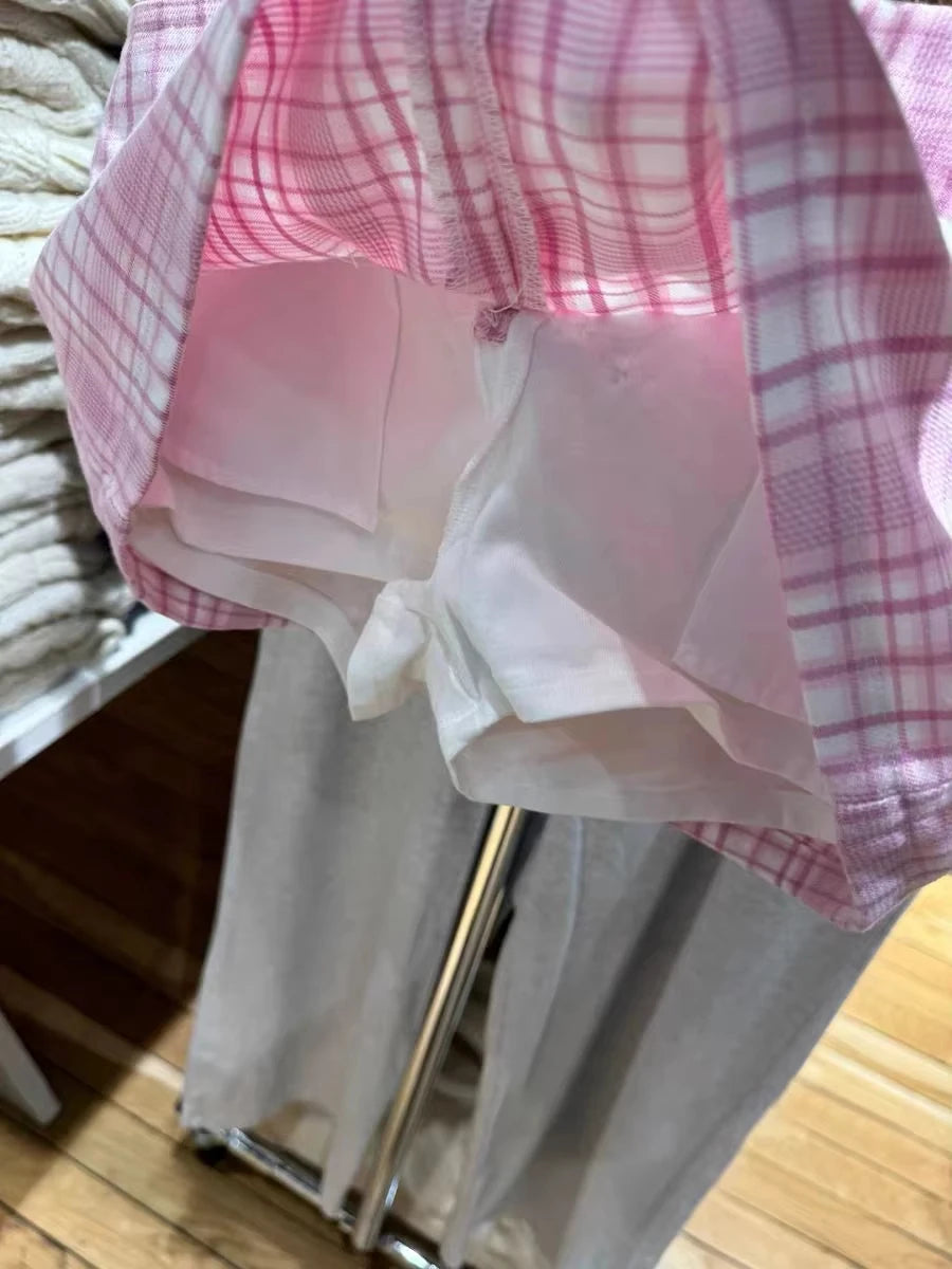 Sweet Pink Plaid Mini Cargo Skirts Women Summer Streetwear Casual Cotton Slim Sexy Low Rise Skirt Preppy Style Cute Y2K Falda