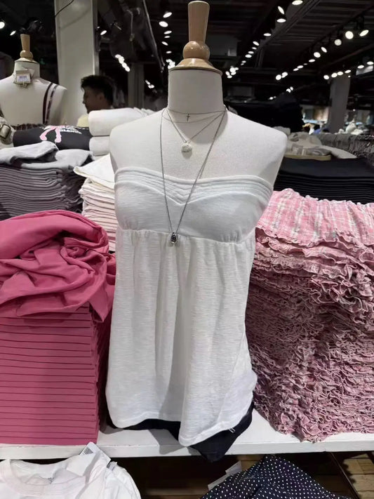 White Cotton Long Tube Tops Women Simple Basic Casual Streetwear Soft Sleeveless Tank Tops Sweet Cute Preppy Style Camisole Y2K