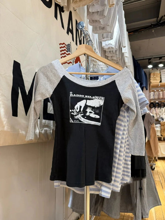 Gray Black Patchwort T-shirts Women New  Cotton Casual Streetwear Vintage Tops Sweet Chic Tees