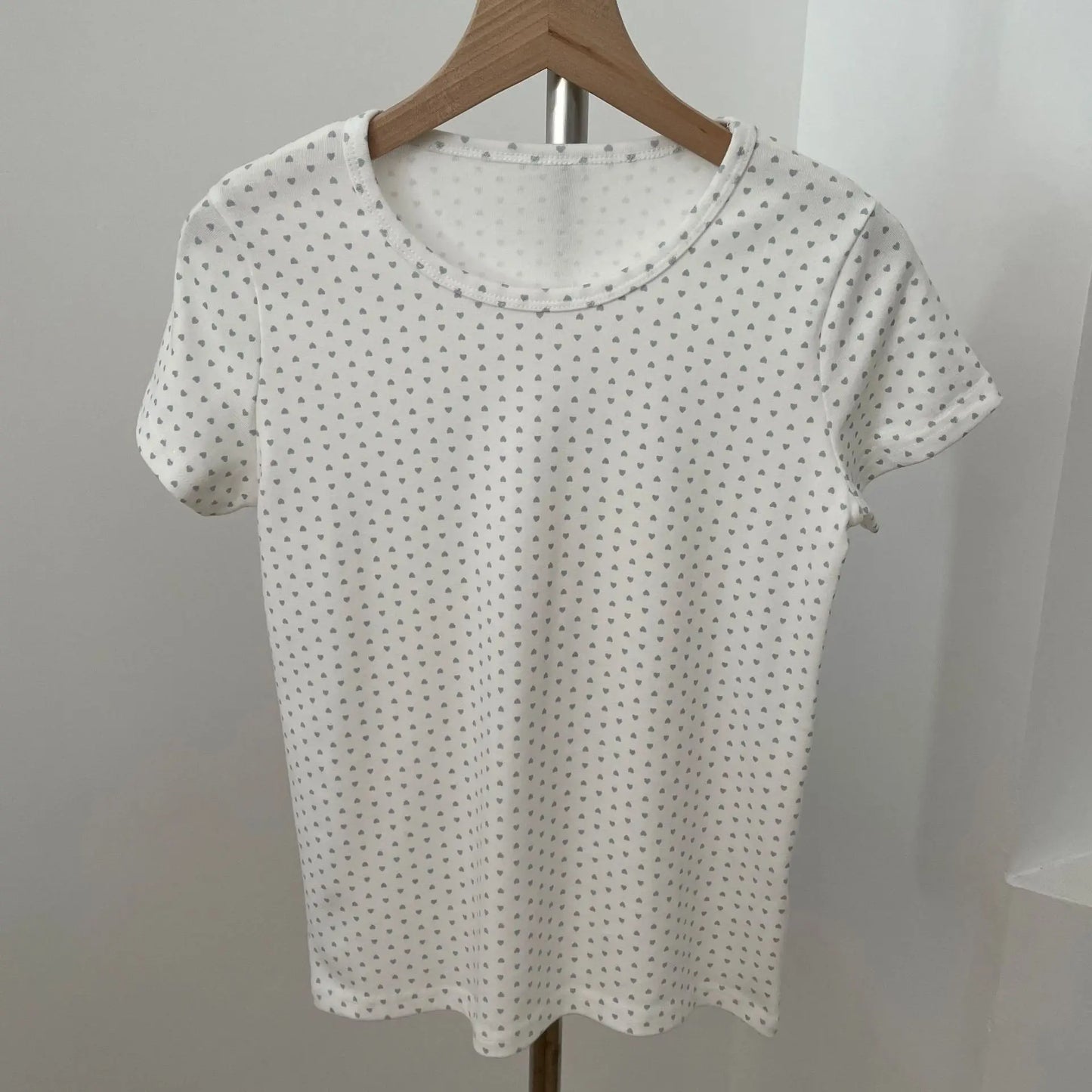 Eyelet Floral Print T-shirt Woman Summer Cotton Basic Round Neck Short Sleeve Tee Shirts Cute Sweet All-match Tshirt Y2K Tops