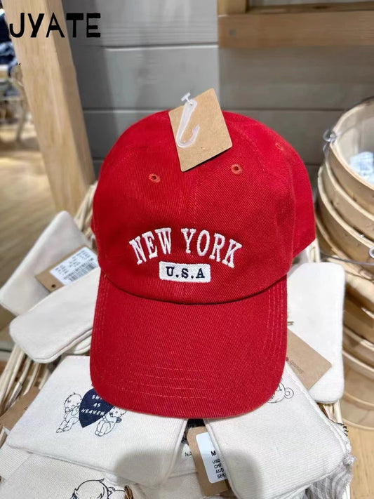 Simple Letter Embroidery Red Baseball Cap Women Streetwear Cotton Soft Sunscreen Hat Femme Vintage Casual Snapback Hats 2024 New