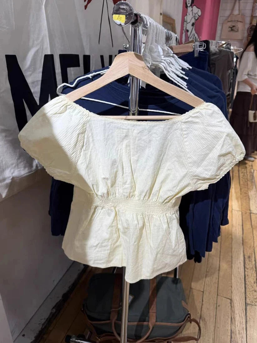 Butter Yellow Striped V-neck Buttons T-shirts Women Casual Cotton Lace Trim Sexy Crop Tops Sweet Cute Preppy Style Blouse Tees