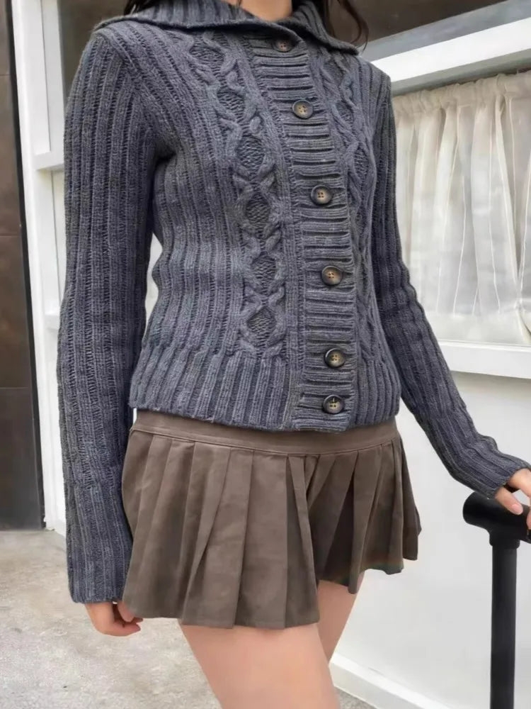 Twisted Flower Sweater Cardigan Women Spring Stand Collar Single Breasted Long Sleeve Sweaters Casual Preppy Style Jumper Coat