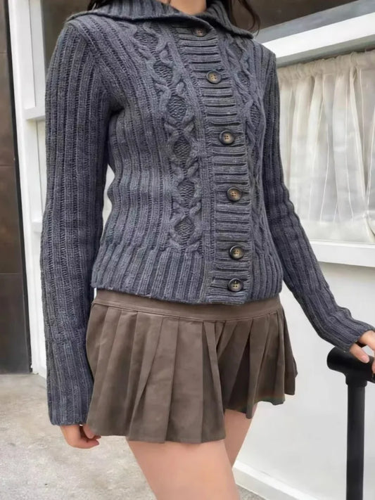 Twisted Flower Sweater Cardigan Women Spring Stand Collar Single Breasted Long Sleeve Sweaters Casual Preppy Style Jumper Coat