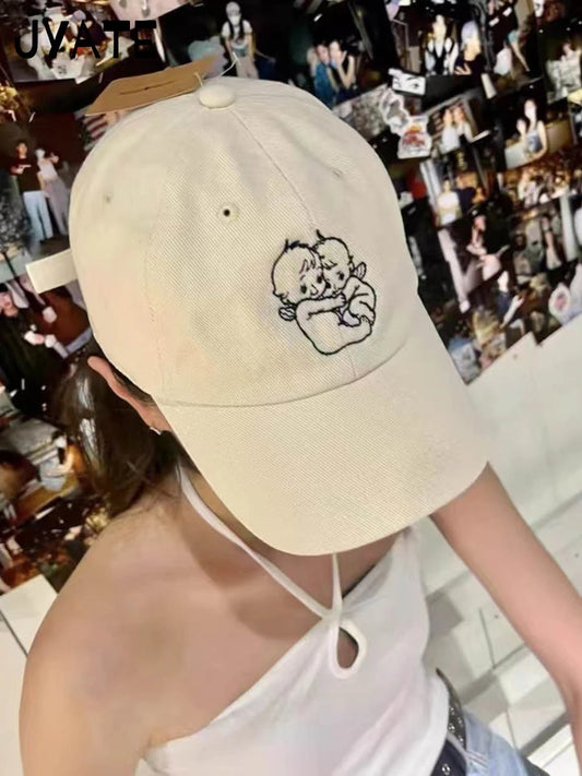 New Letter Embroidery Red Baseball Cap Women Casual Street Cartoon Sunscreen Hat Femme Vintage Preppy Style Snapback Hats Y2K