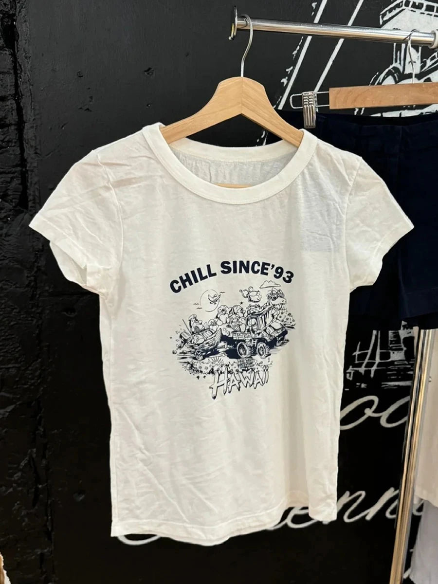 Vintage Car Print T-shirt Women Summer Cotton Casual Streetwear O-neck Short Sleeve Tee Shirts Female Sweet Tshirt Y2K Tops Girl