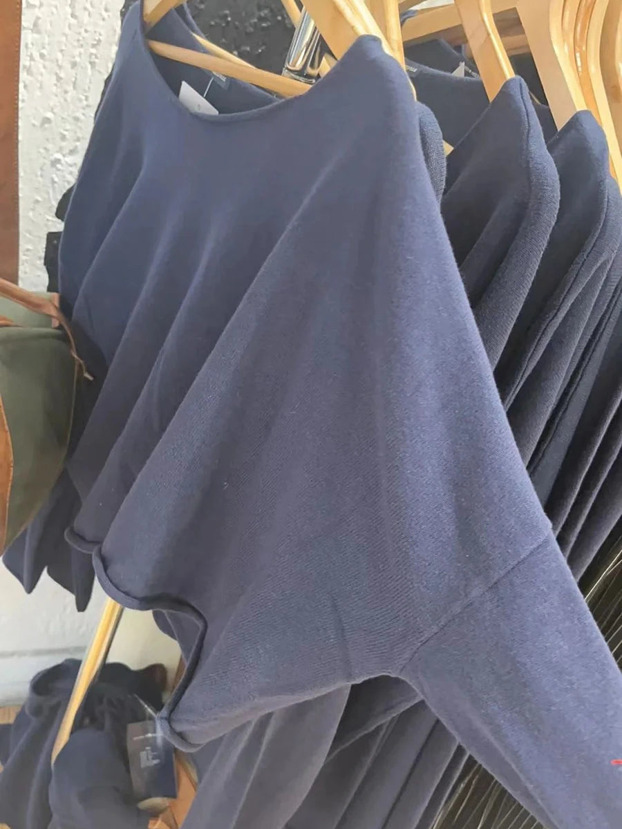 Raw Hem Loose Cropped Sweater Woman Autumn Scoop Neck Long Sleeve Oversized Jumper Vintage Streetwear Cotton Knit Sweaters Y2k