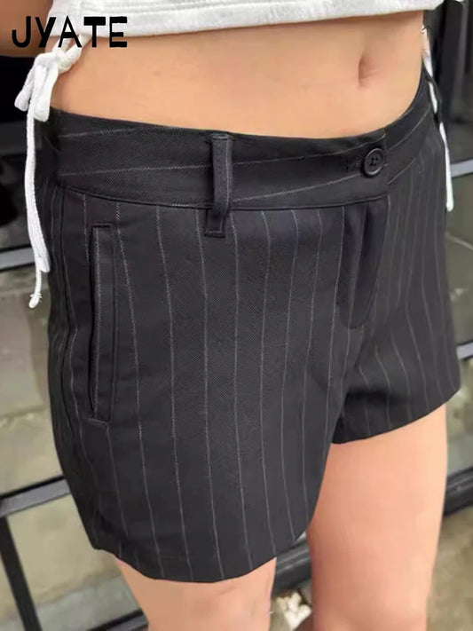 Harajuku Black Striped Button Straight Shorts Women 2024 New Casual Street High Waist Sweatshorts Classic Vintage Short Pant Y2K
