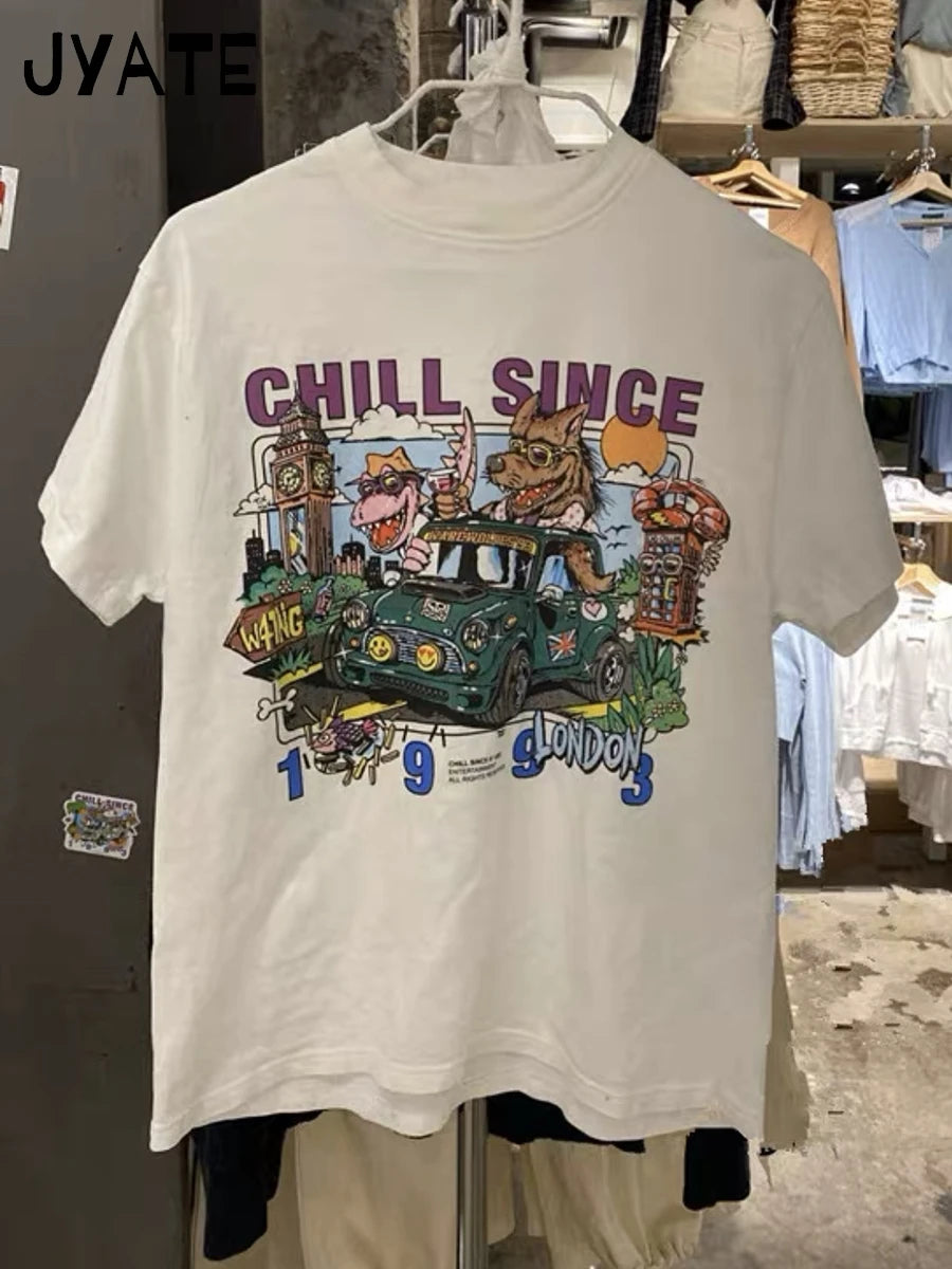 American Cartoon Print Loose T-shirts Women Summer New O-neck Cotton Casual Cute Short Sleeve Tee Harajuku Vintage Chic Tops Y2K
