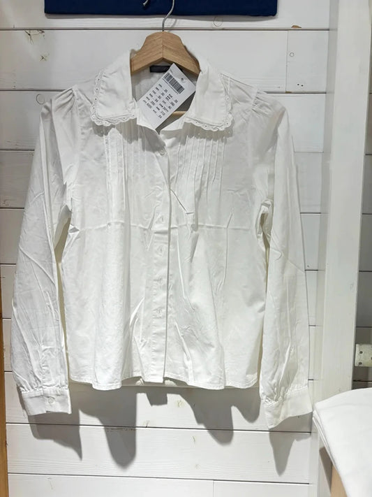 Sweet Lace Trim Collar Buttons Blouse T-shirts Women White Slim Casual Long Sleeve Tees Girls Cute Preppy Style Y2K Crop Tops