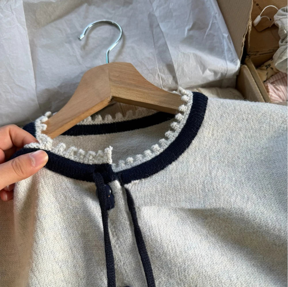 Retro Pattern Loose Knitted Cardigan Women Spring New Casual Versatile Korean Style Long Sleeve Top Sweet Chic Simple Sweater