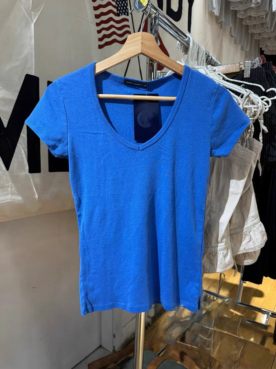 Electric Blue Basic T-shirt Pant Sets Women Casual O-neck Short Sleeve Tee+Straight Sweatpant Cute Preppy Style 2 Piece Set Y2K