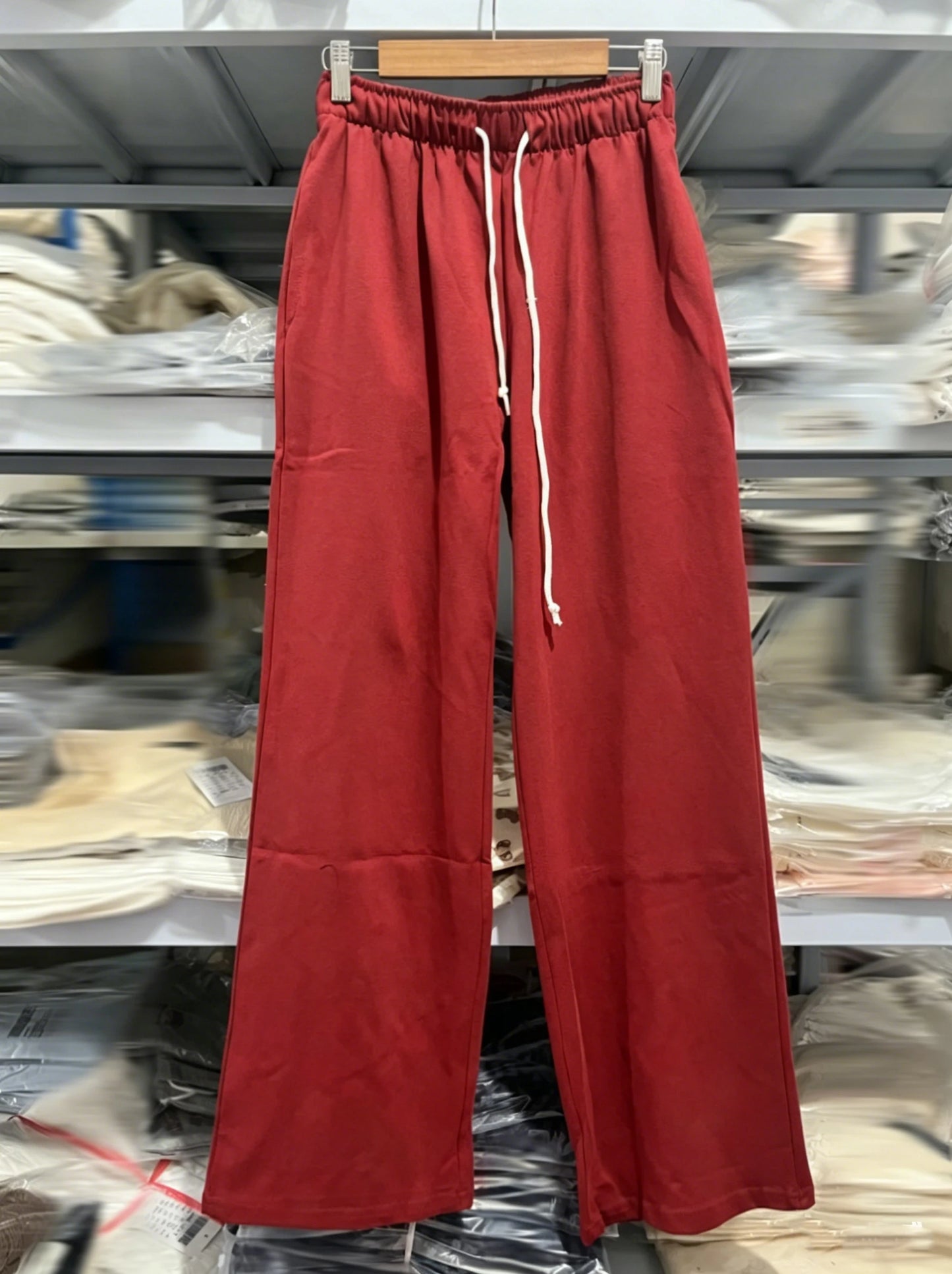 Red Vintage Drawstring Straight Sweatpants Women Chic High Waist Cotton Simple Sport Long Pant Sweet Casual Y2K Sweatpants New