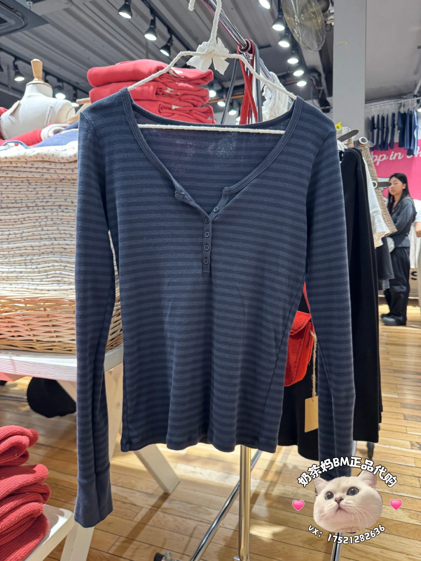 Zelly Tops Navy Striped Buttons Long Sleeve Tees Women Casual Chic Cotton T-shirt Cute Preppy Style Slim Tshirt