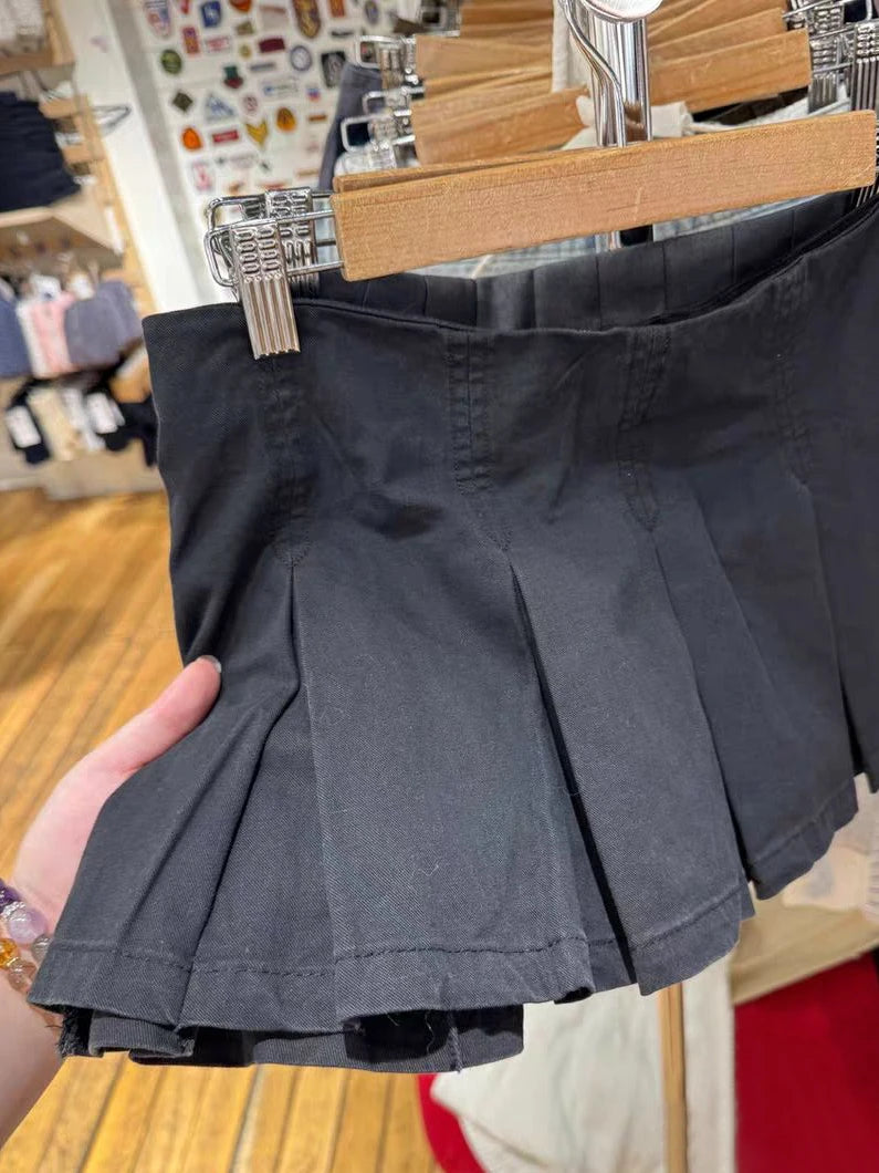 Vintage Black Mini Pleated Skirts Women Summer Cute Low Waist A-line Short Faldas Female Sweet All-match Preppy Style Skirt New