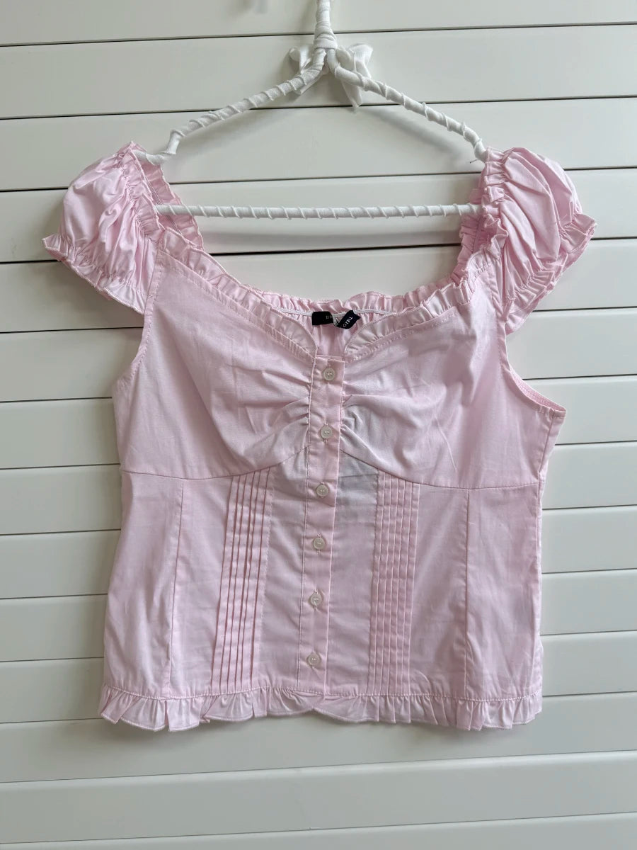 Cute Red Plaid Folds Blouse Tees Women Casual Single Breasted Ruffle Sleeveless Tank Tops Sweet Vintage Preppy Style Camisole