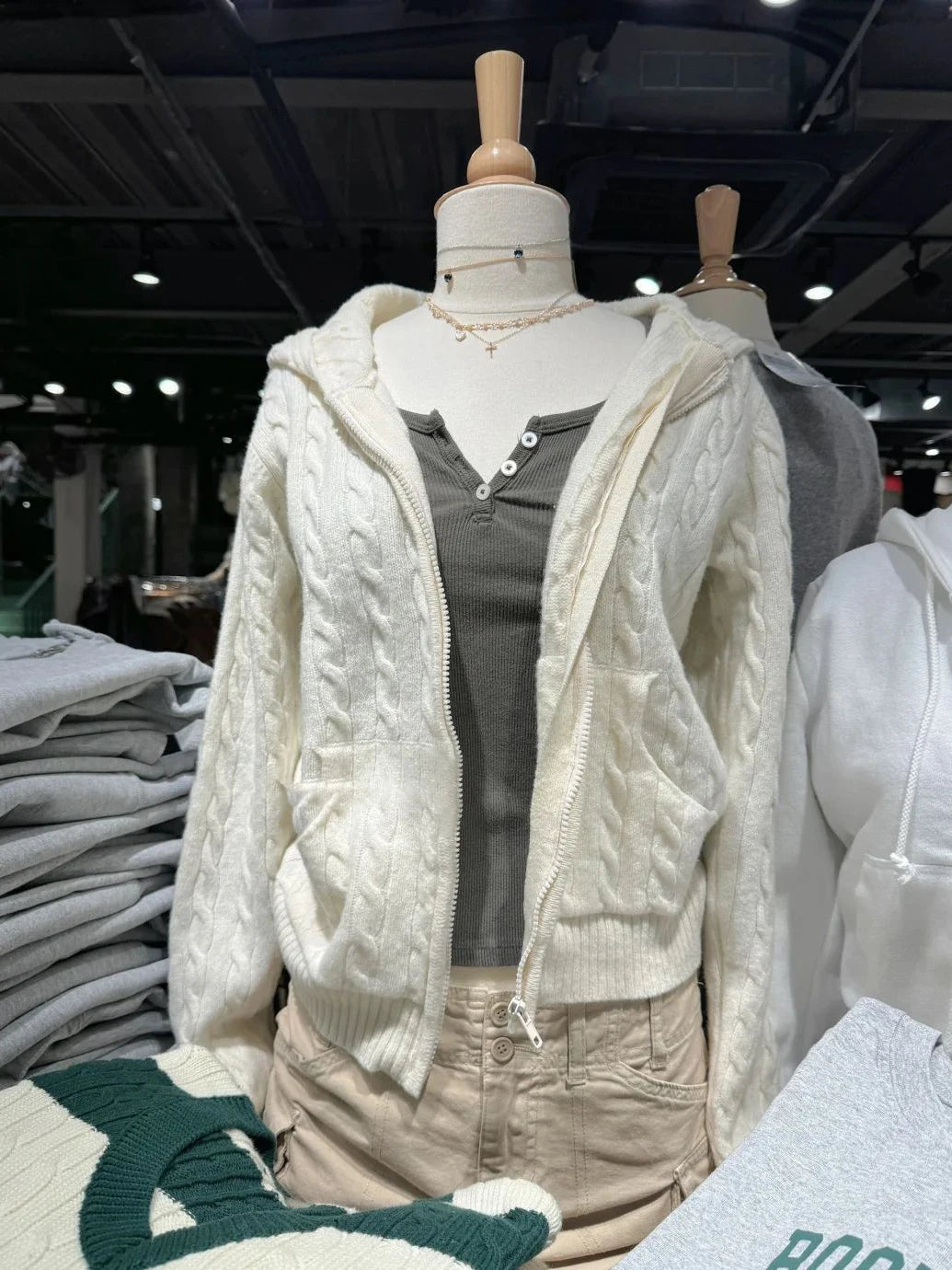 Sweet Twisted Flower Knitted Cardigan Sweater Women Long Sleeve Drawstring Hooded Zipper Streetwear Cute Sweaters Coat Y2K Tops